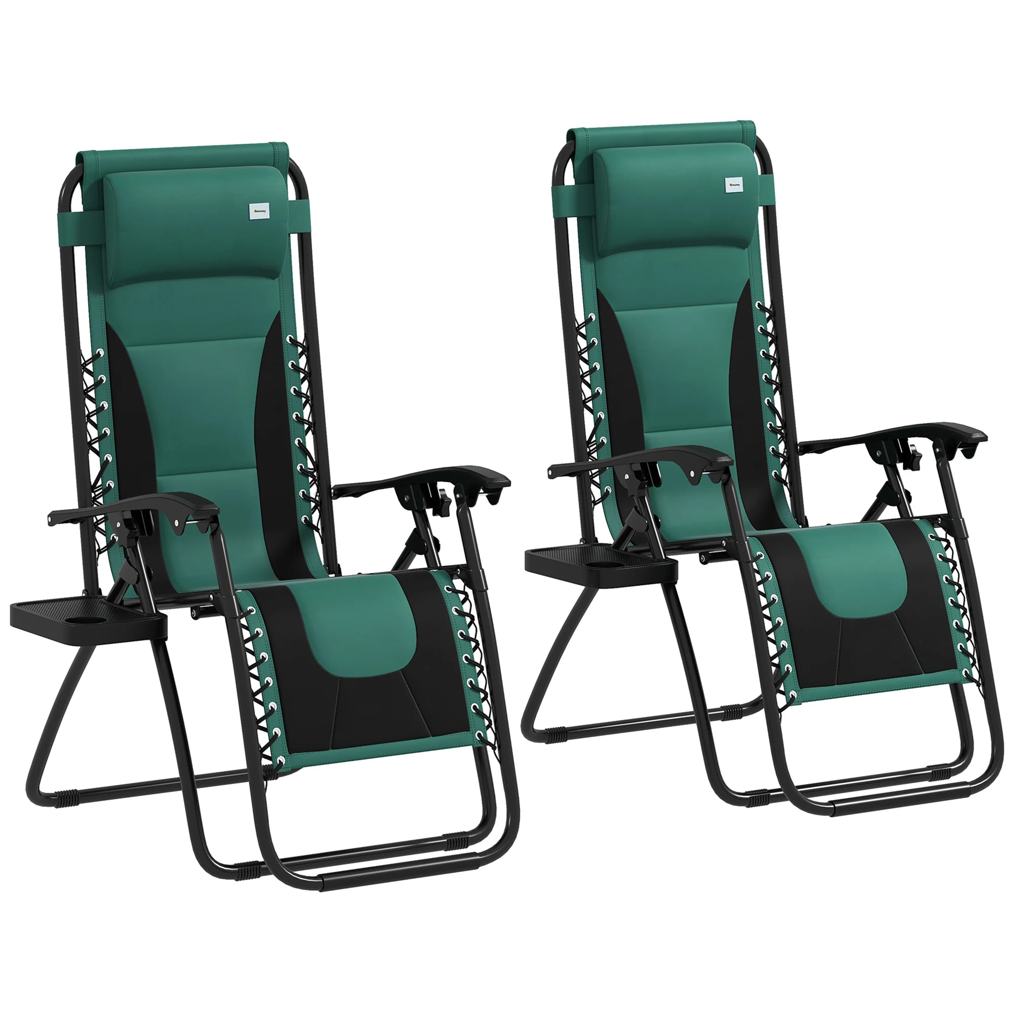 Set of 2 Zero Gravity Folding Recliner Chairs with Cup Holder Tray and Removable Headrest Cushion