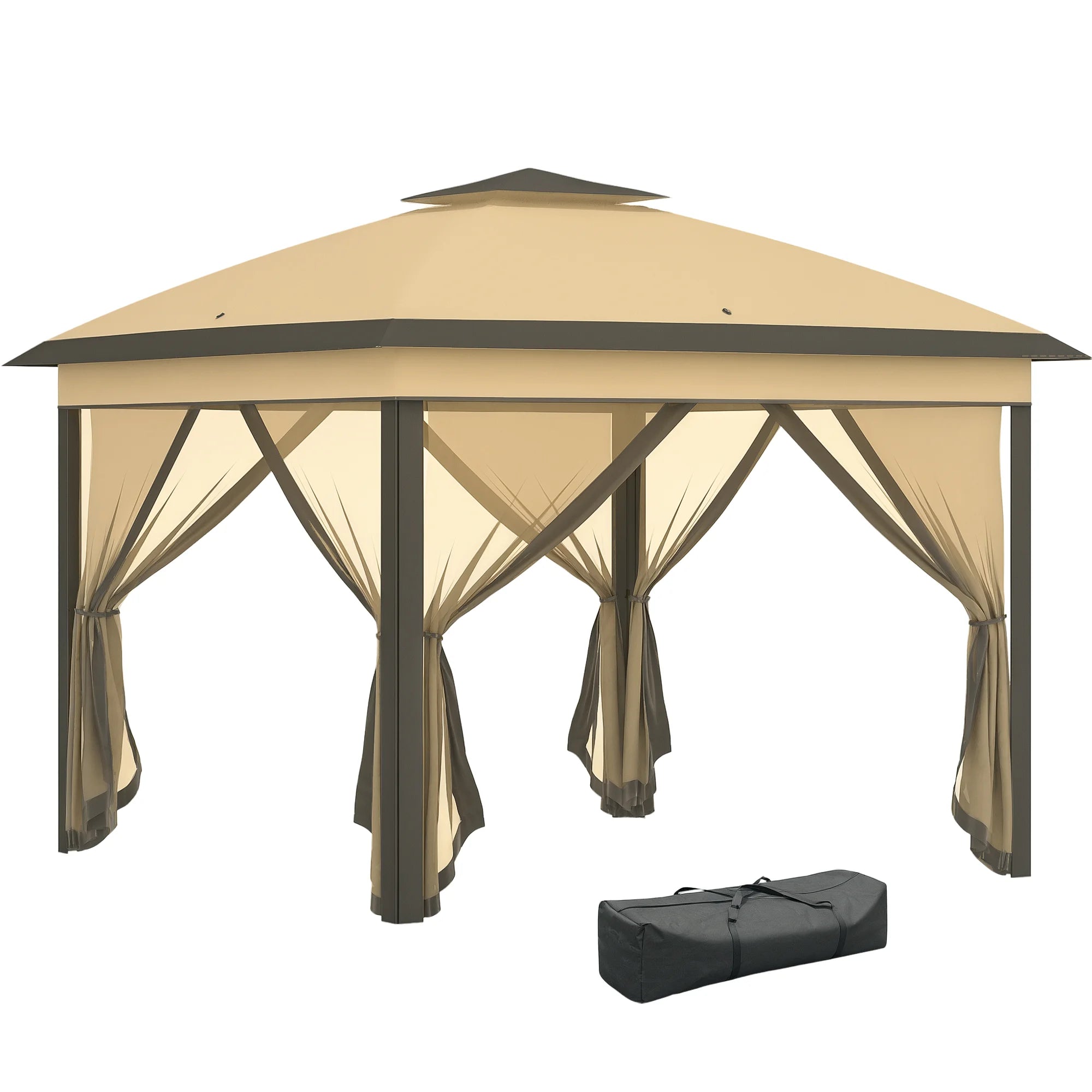 3.3 x 3.3m Pop-Up Gazebo with Double Roof, Zipped Mesh Sidewalls, 3-Height Adjustment and Carry Bag