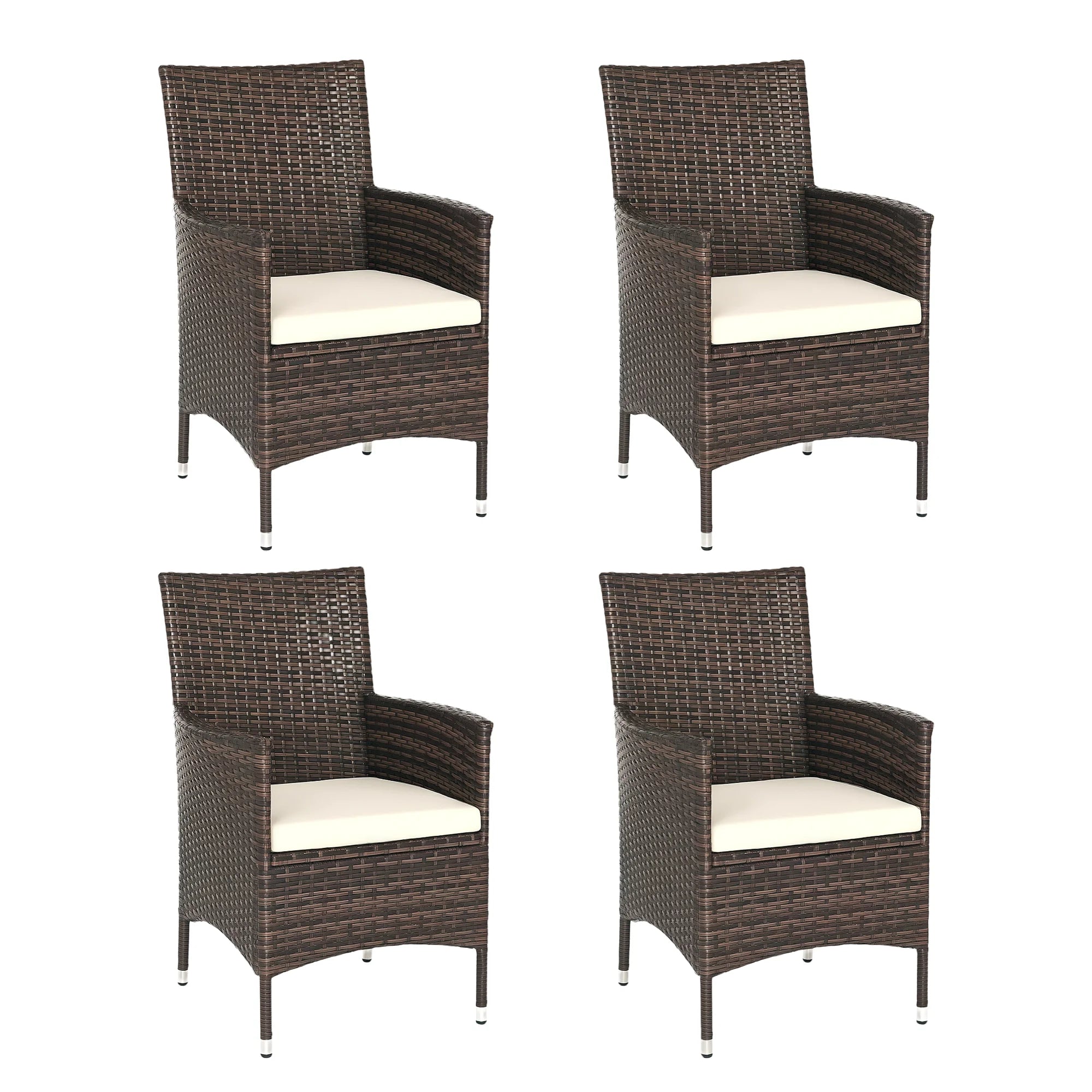 PE Rattan Outdoor Dining Chairs with Cushions and Armrests | Deep Coffee Garden Patio Chairs
