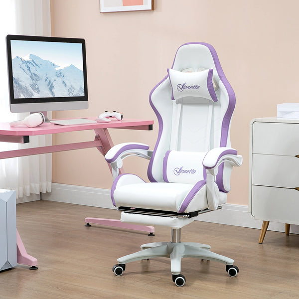 Racing Style Gaming Chair Reclines to 135 Degrees with Pull Out Footrest Head and Lumbar Pillows 45.5-53.5cm