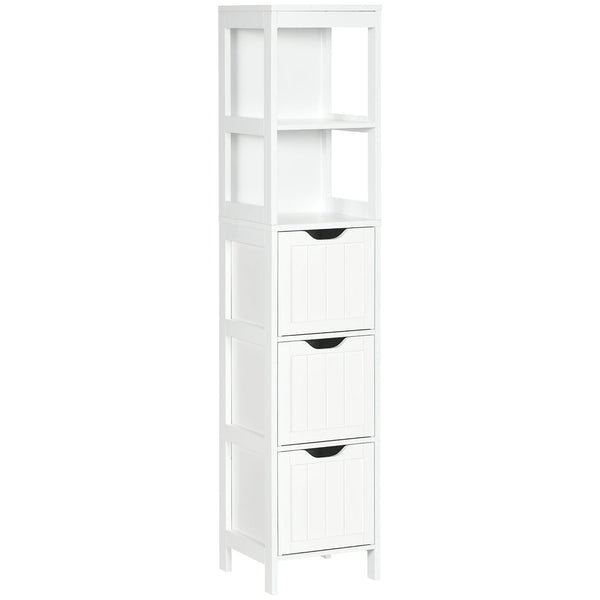 Tall Slim Bathroom Cabinet with 3 Drawers and 2 Open Shelves, White