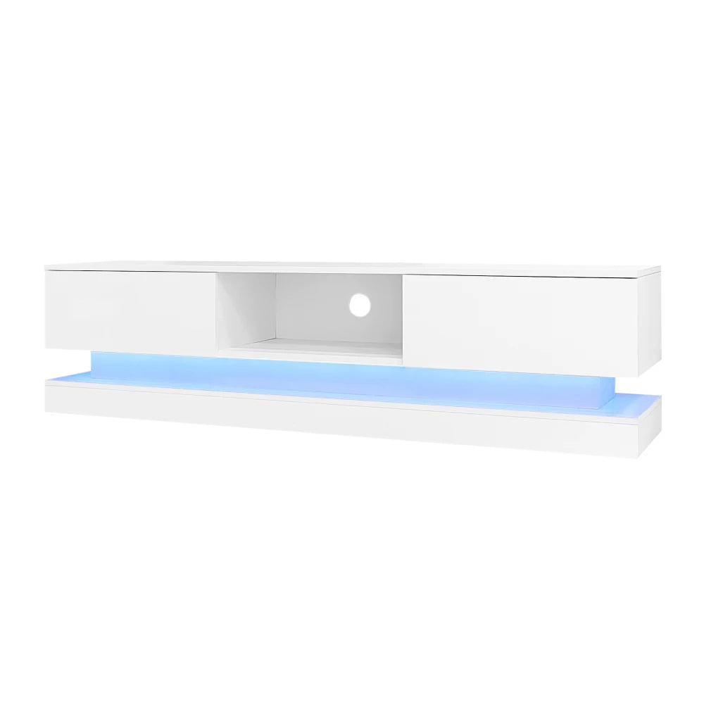 160cm White High Gloss RGB LED TV Stand with 2 Drawers | Fits 70 to 79 Inch TV