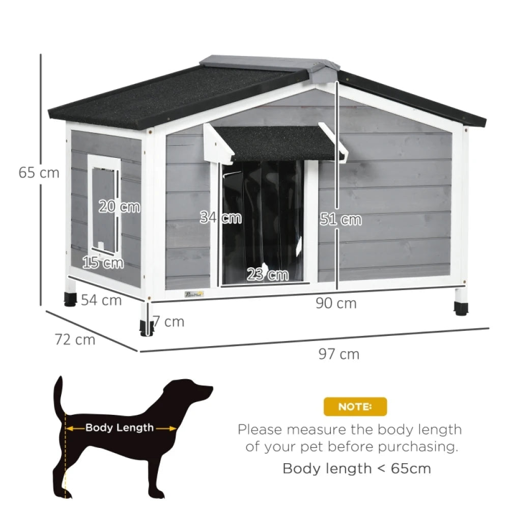 PINGGO Wooden Dog Kennel Outdoor 97x72x65cm Elevated Ventilated Grey for Medium Dogs