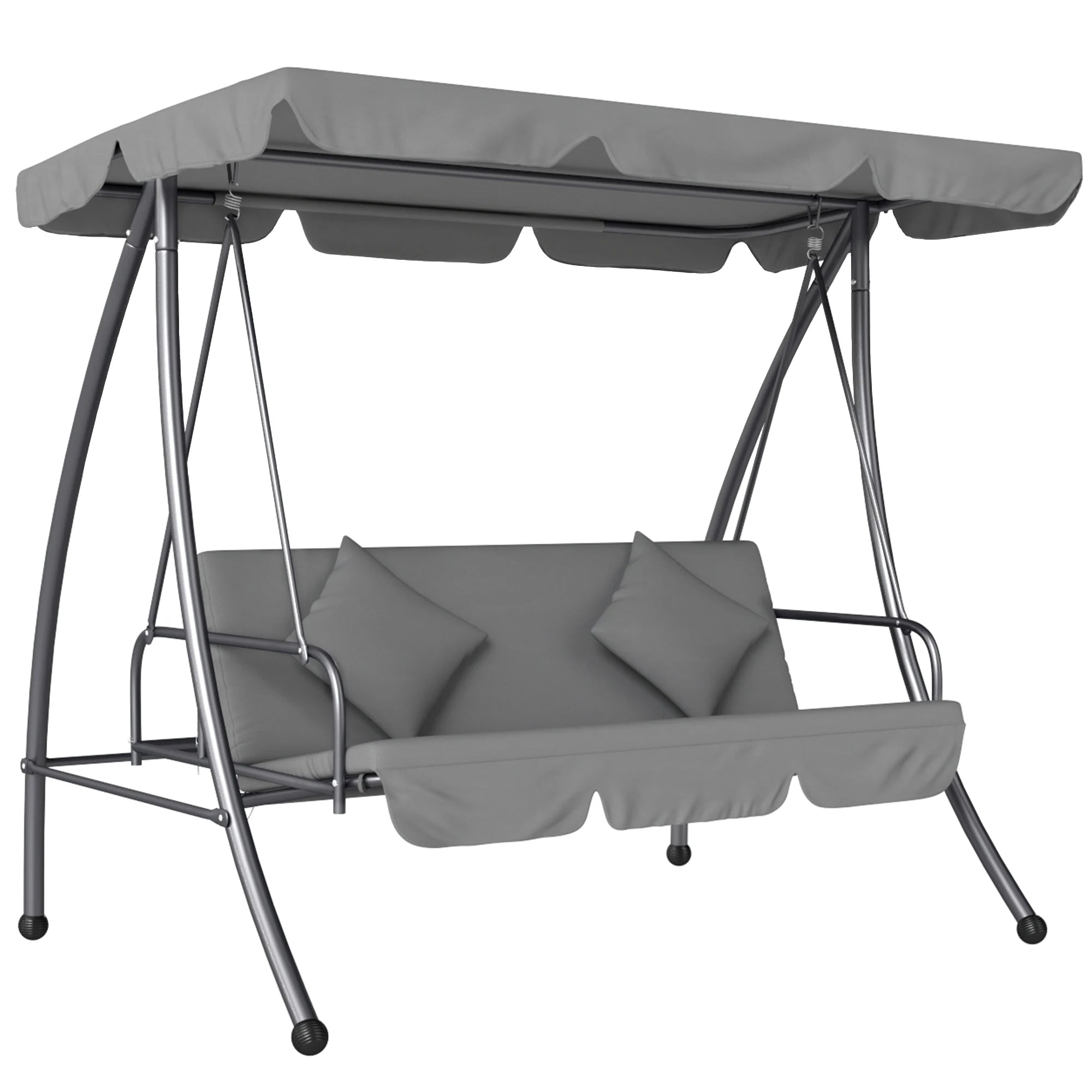 2-in-1 Swing Chair Lounger 3 Seater Garden Swing Seat Convertible Hammock Bed with Canopy and Cushions