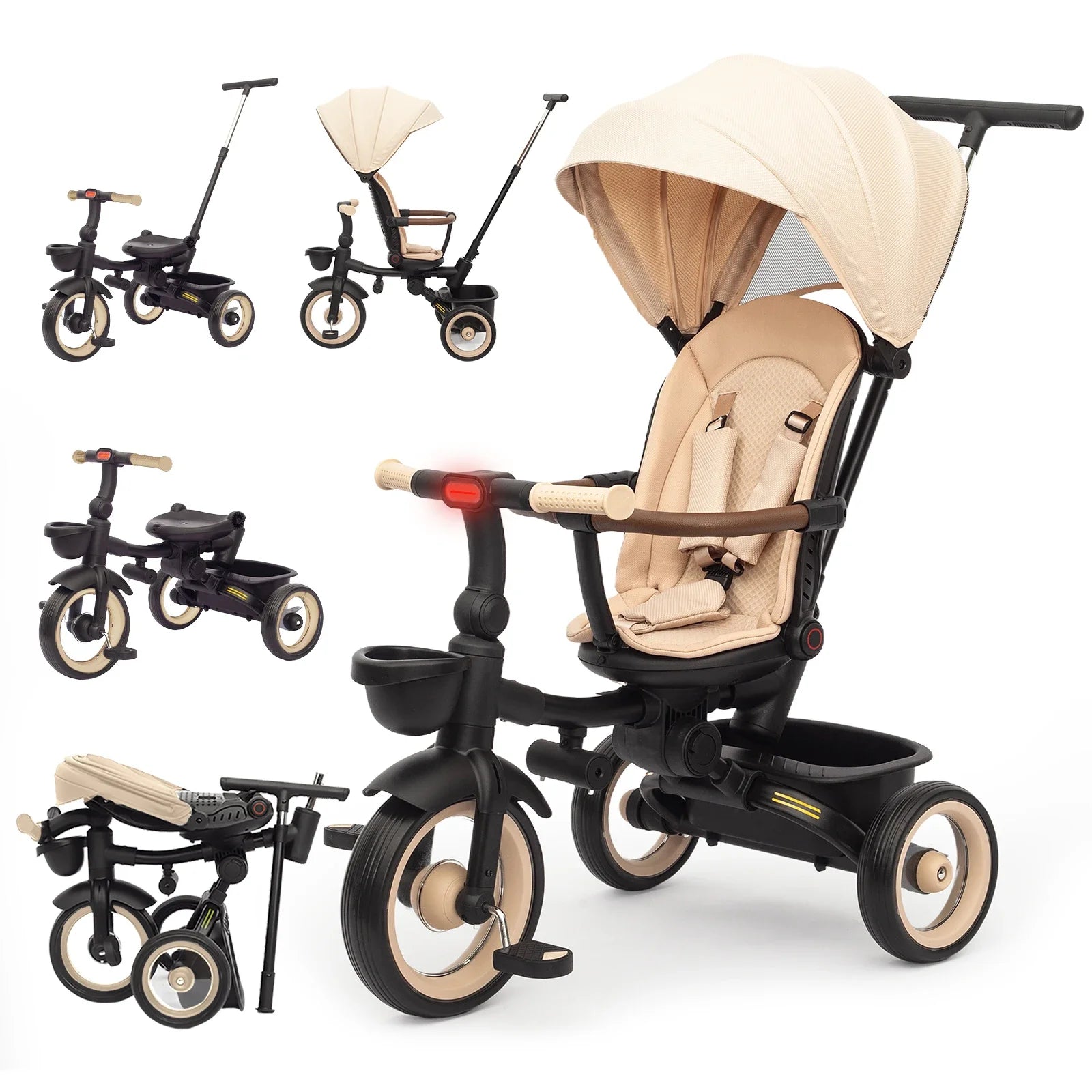 7 in 1 Foldable Baby Tricycle with Canopy Parent Handle Adjustable Kids Trike