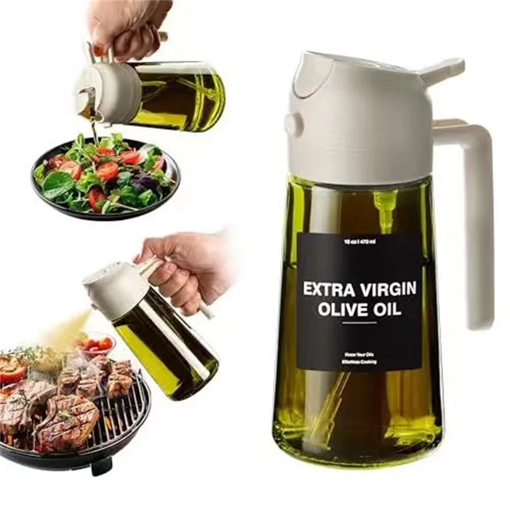 2-in-1 Glass Olive Oil Sprayer & Dispenser | 470ML Borosilicate Spray Bottle for Cooking