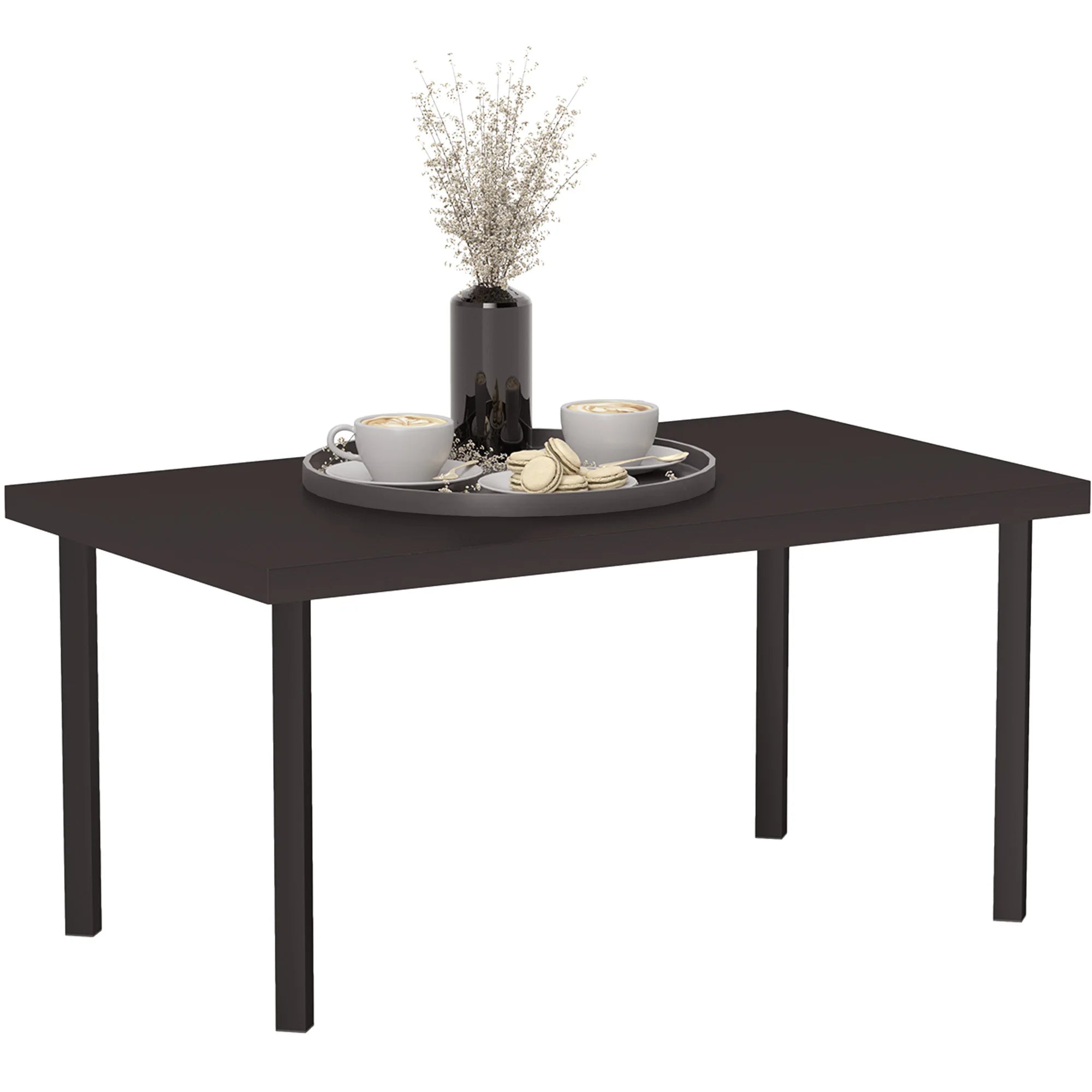 Outdoor Garden Coffee Table 95x55cm Metal Frame Wood Grain Effect Tabletop Weather Resistant Brown