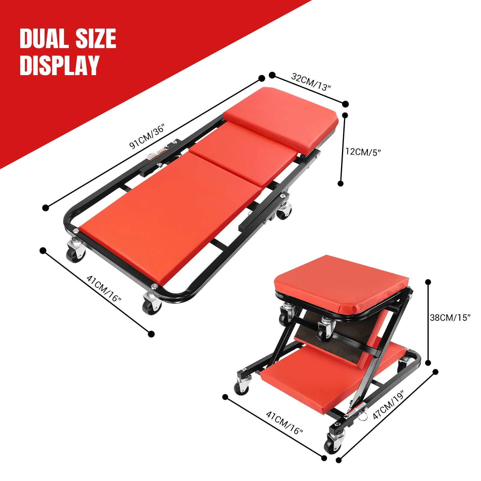 2 in 1 Foldable Garage Creeper Seat with Wheels Adjustable Workshop Stool