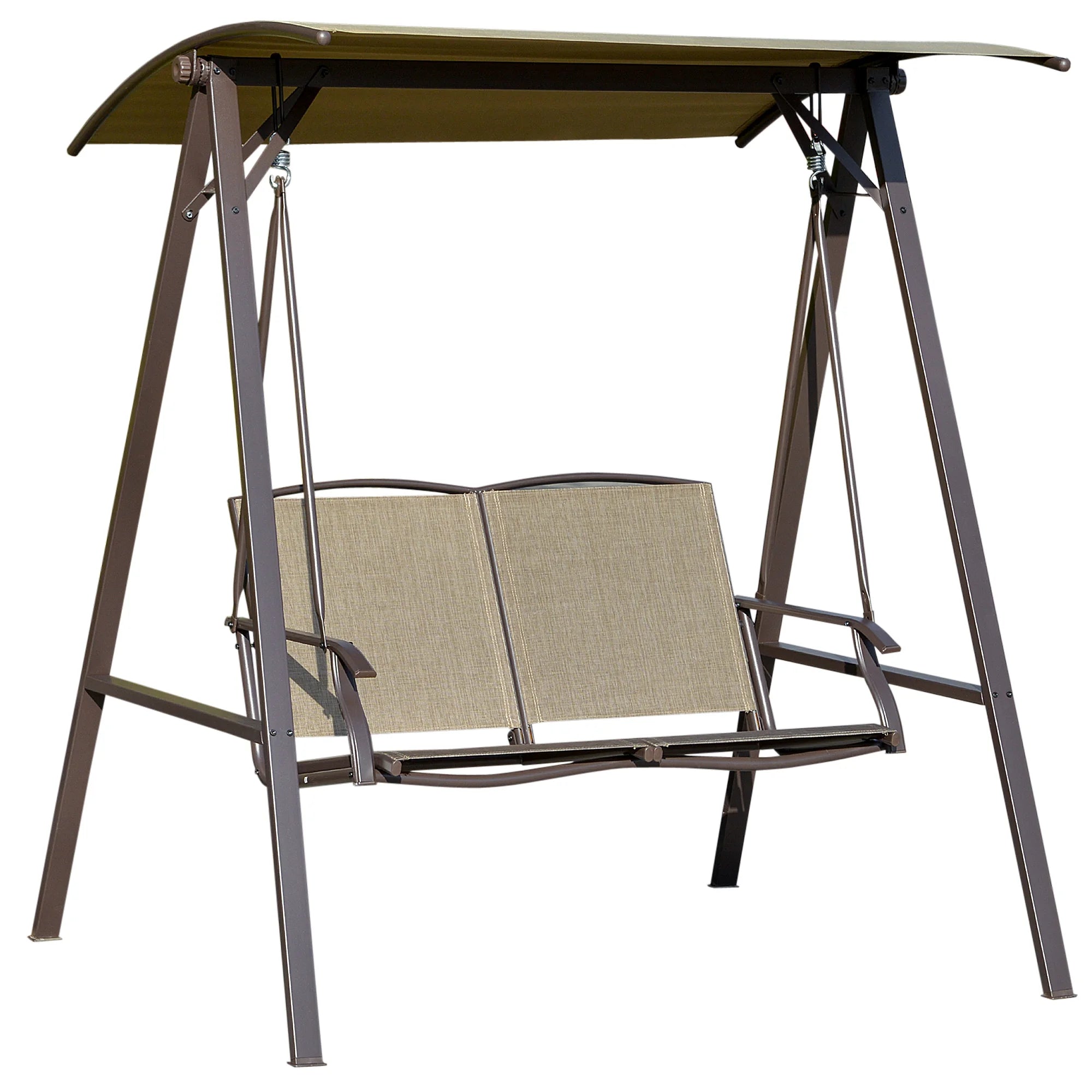 2 Seater Garden Swing Seat with Adjustable Canopy Breathable Texteline Seat and Metal A-Frame for Outdoor Use