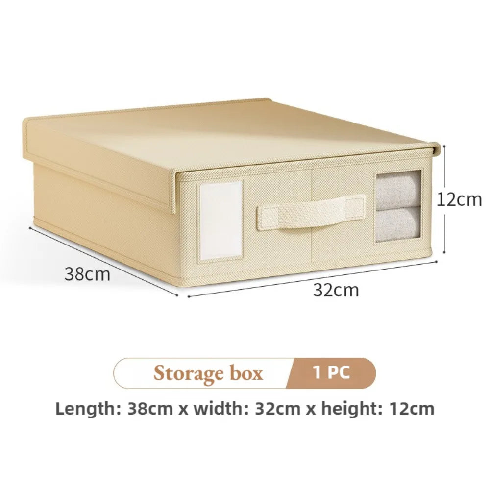 Non-Woven Fabric Storage Box Foldable Wardrobe Organiser for Bed Sheets Blankets Quilts Clothing Grey Beige