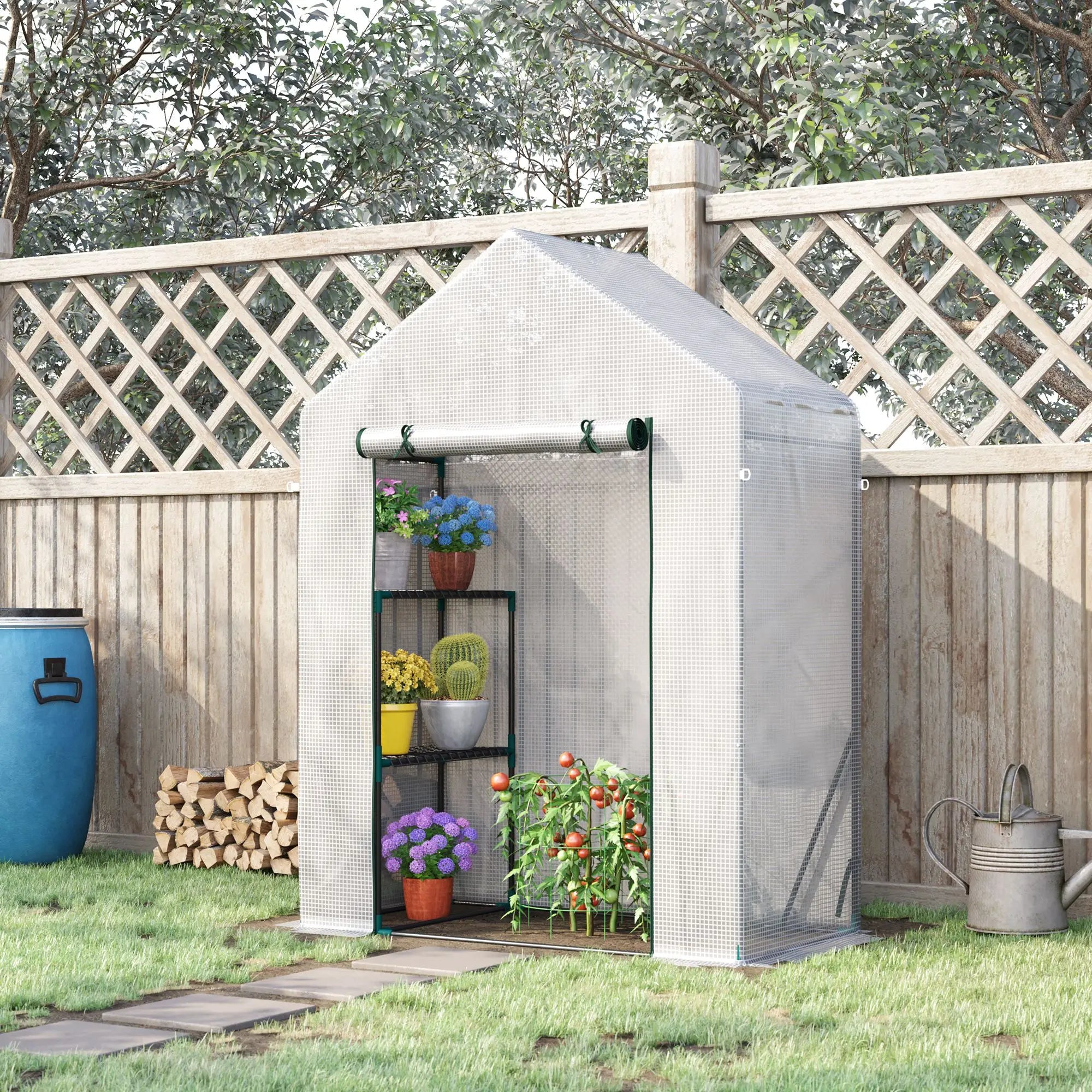 Portable Greenhouse with 2-Tier Shelves, Roll-Up Zipped Door and UV-Resistant PE Cover