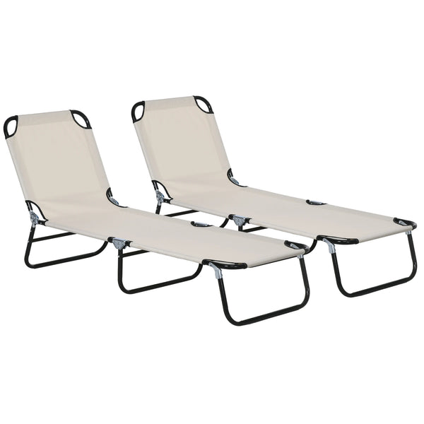 Sun Lounger Set of 2 with 5-Position Backrest, Outdoor Portable Recliner Chaise Lounge Chair