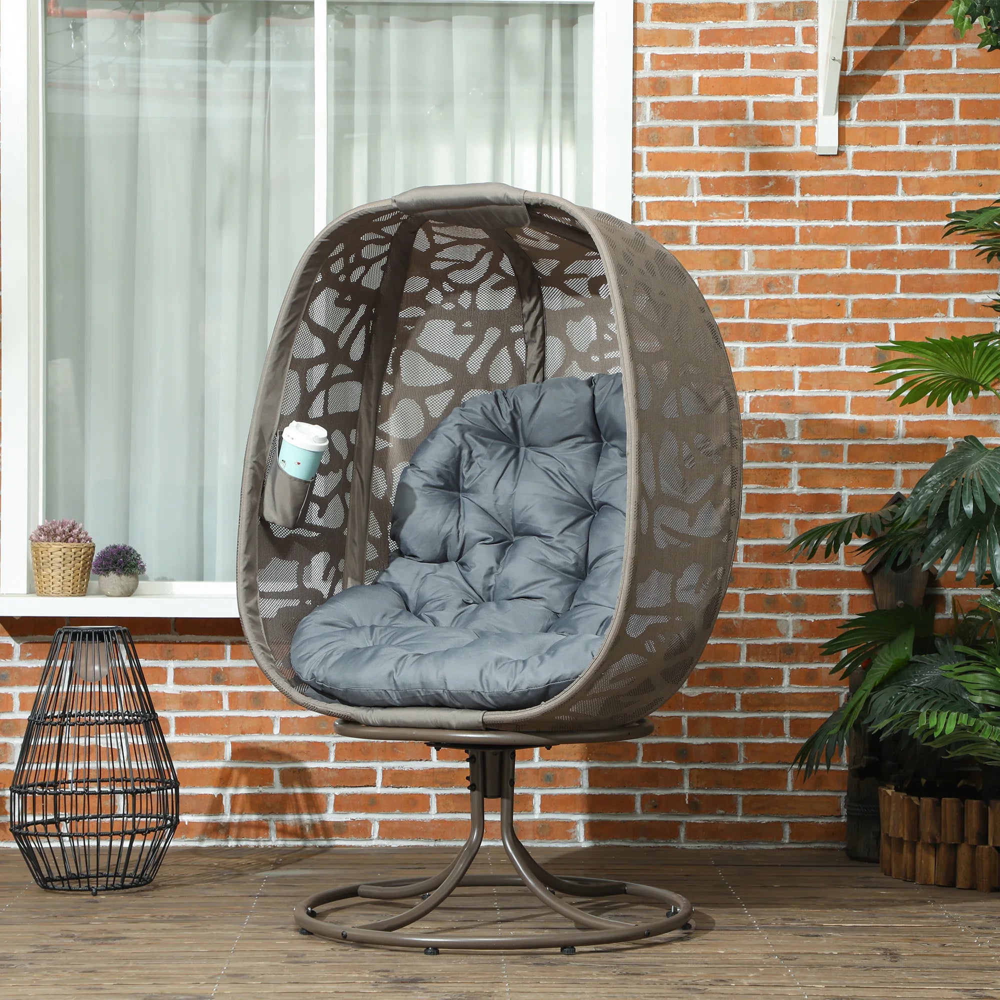 Swivel Egg Chair with Cushions, Foldable Basket Seat, 360° Rotation and Powder-Coated Steel Frame