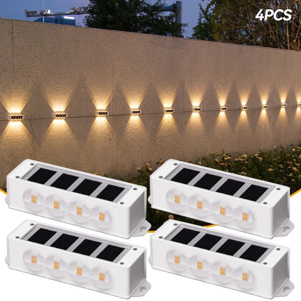 Solar Wall Light Outdoor 8 LED Warm White Up Down Waterproof Fence Walkway Porch Deck Garden Lamp 2 Pack