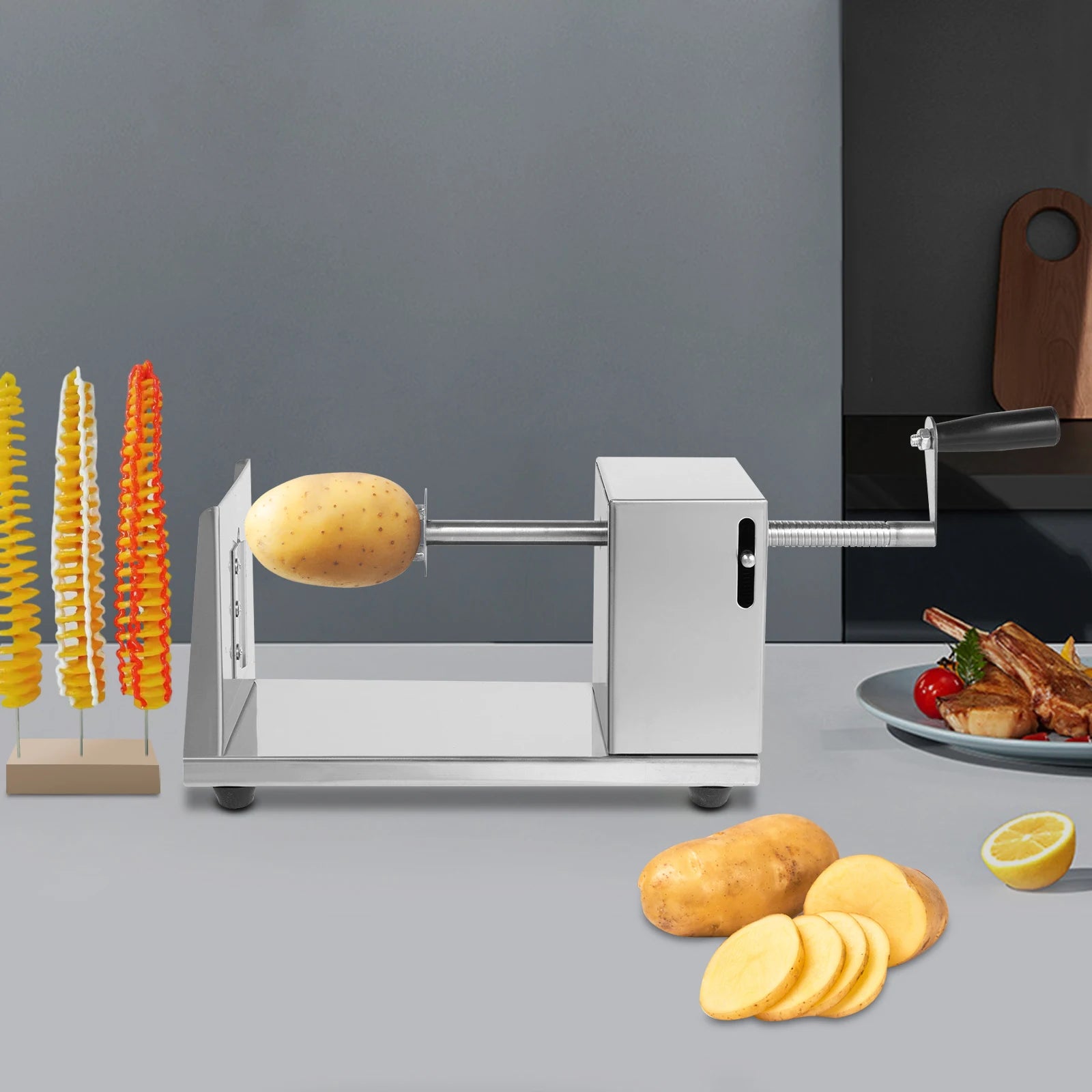 Manual Cyclone Spiral Potato Slicer | Stainless Steel Tornado Curly Fries Cutter in 10 Seconds