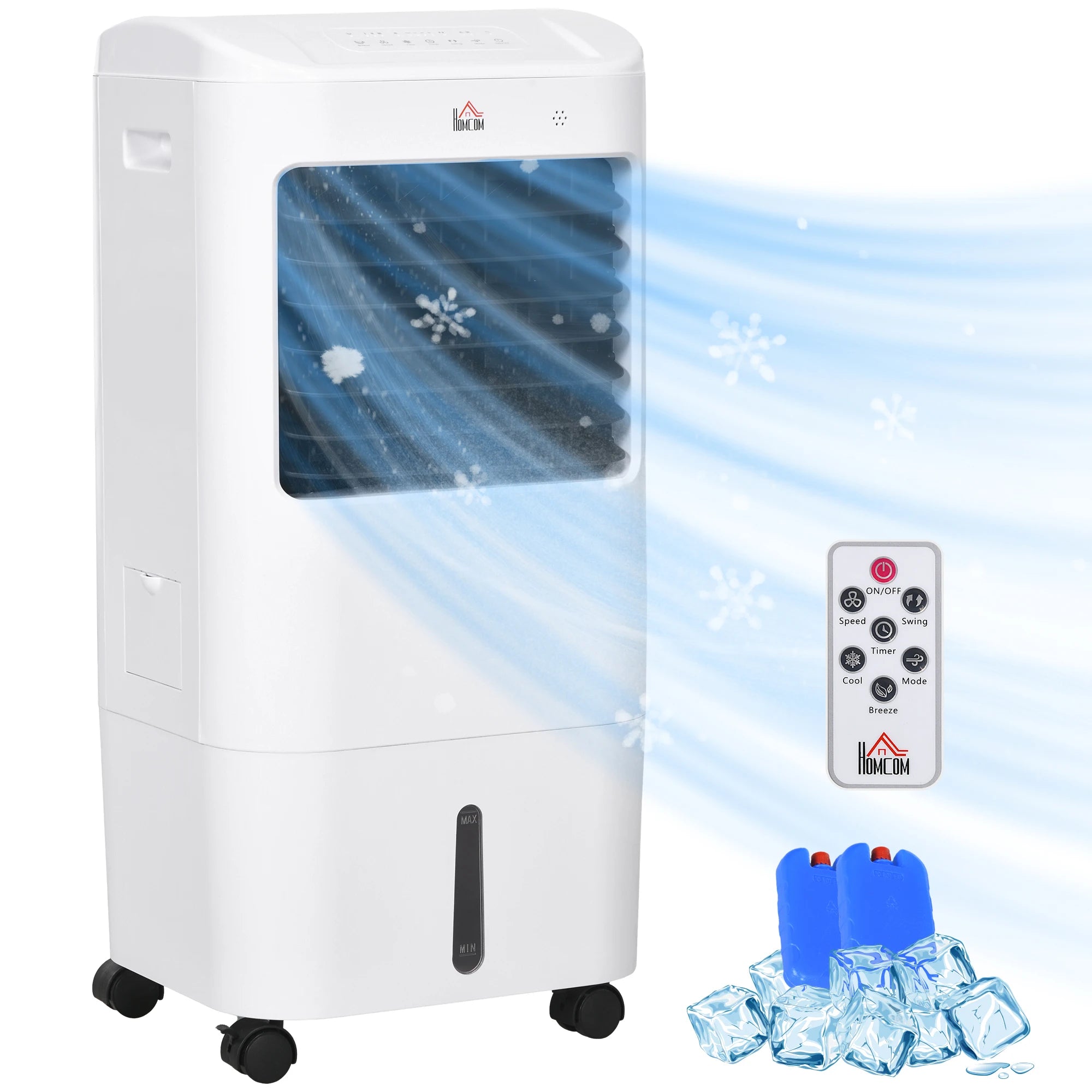 Portable Air Cooler with Humidifier 15L Tank 3 Modes Remote Control 60° Oscillation for Home Bedroom Living Room White