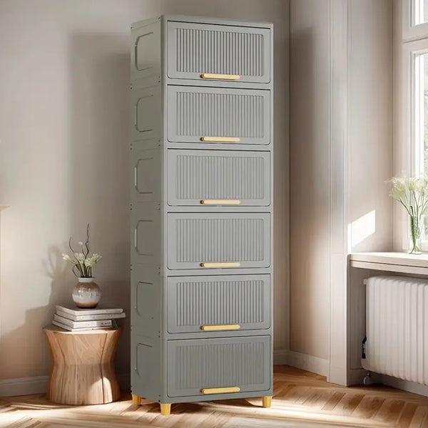 6 Layer Flip Open Storage Cabinet 50x30x160cm Plastic Locker Organiser 7.5kg per Shelf Freestanding