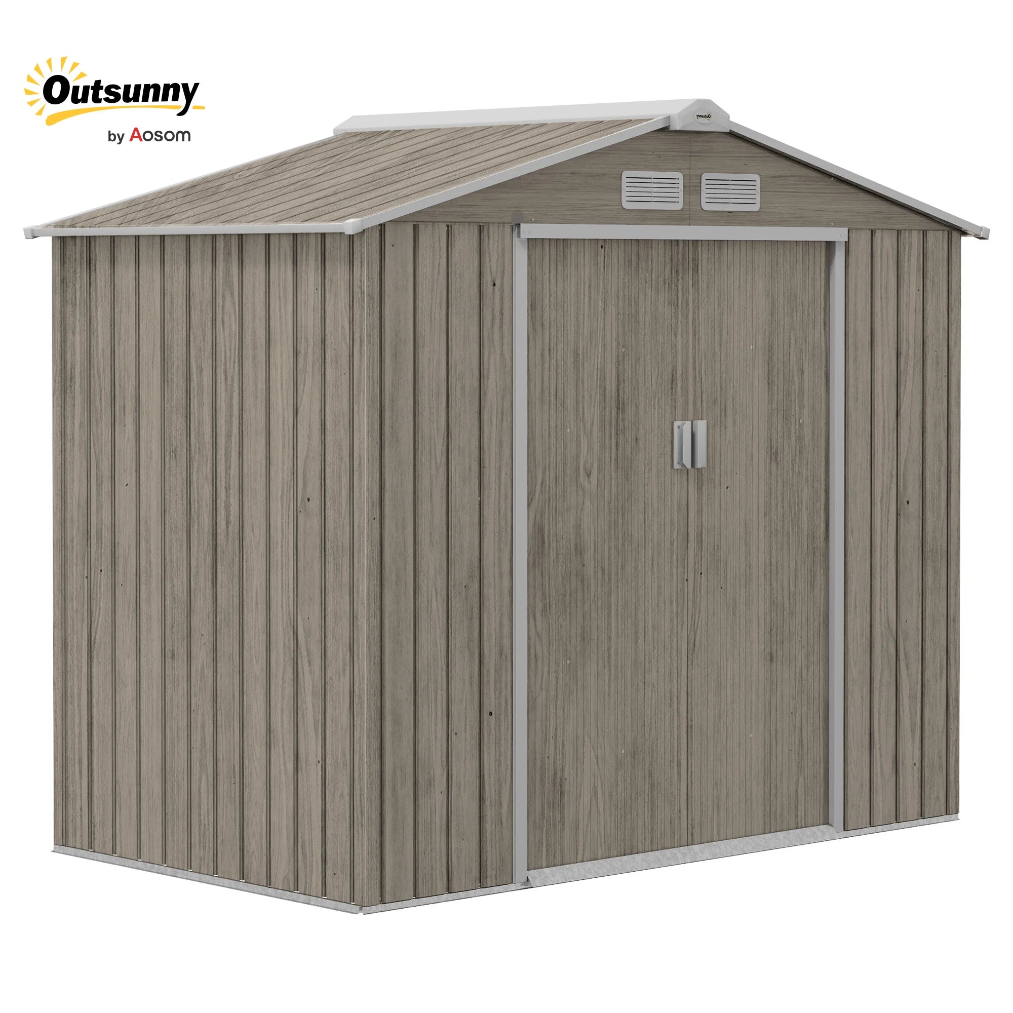7 x 4ft Galvanised Metal Garden Shed with Double Sliding Lockable Doors, Foundation Kit and Ventilation