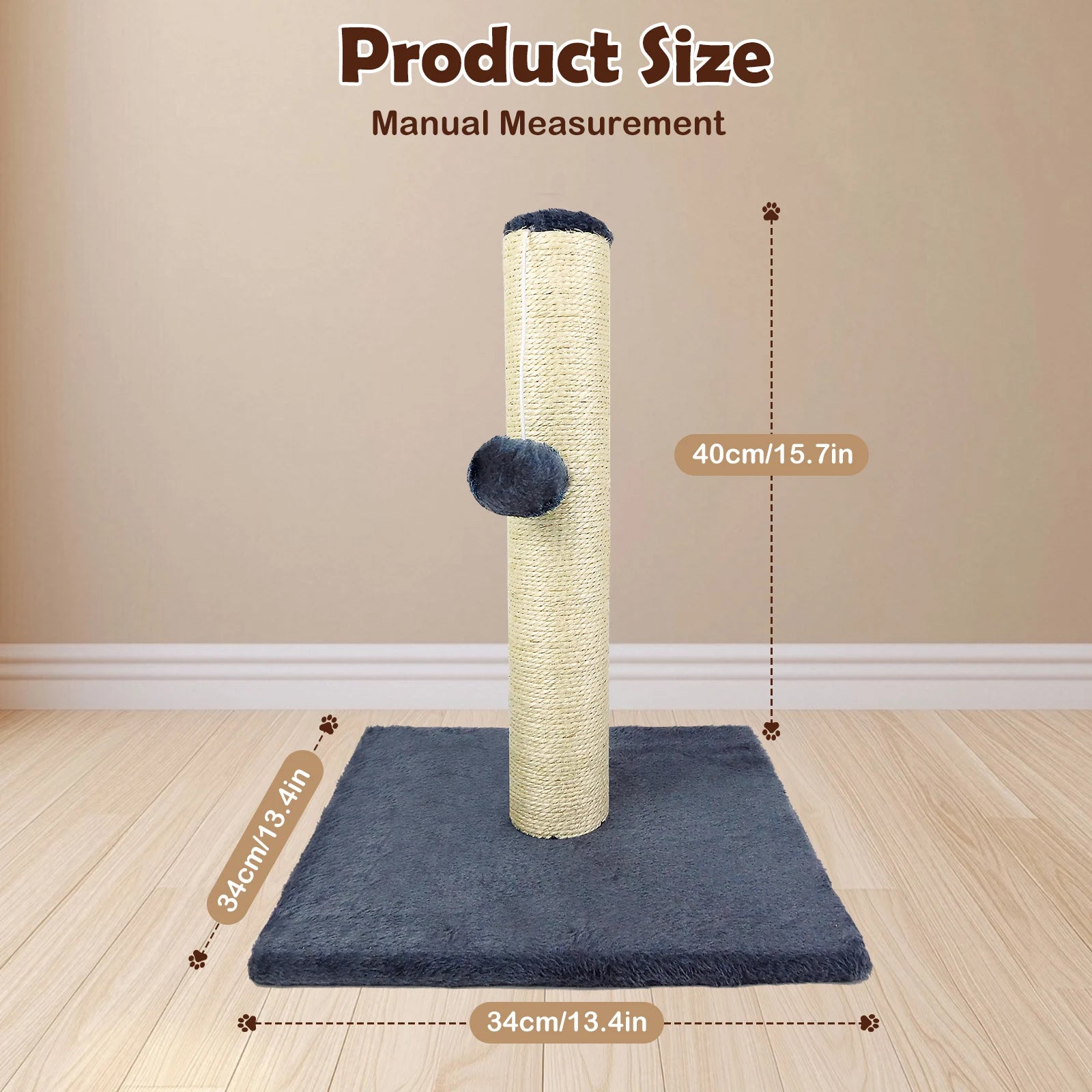 Basic Cat Tree Scratching Post 40cm or 80cm with Plush Ball Sisal Activity Centre for Cats