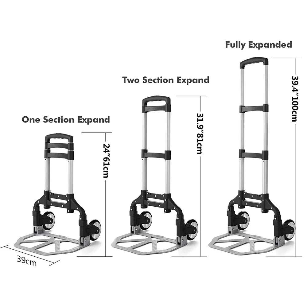 100kg Folding Sack Truck Aluminium Lightweight Telescoping Handle Bungee Cord for Moving Shopping Travel
