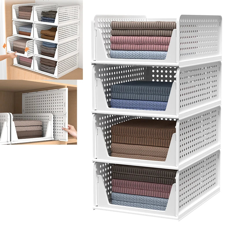 4 Pack Stackable Storage Drawers Foldable Large Capacity Closet Organiser Plastic Storage Bins