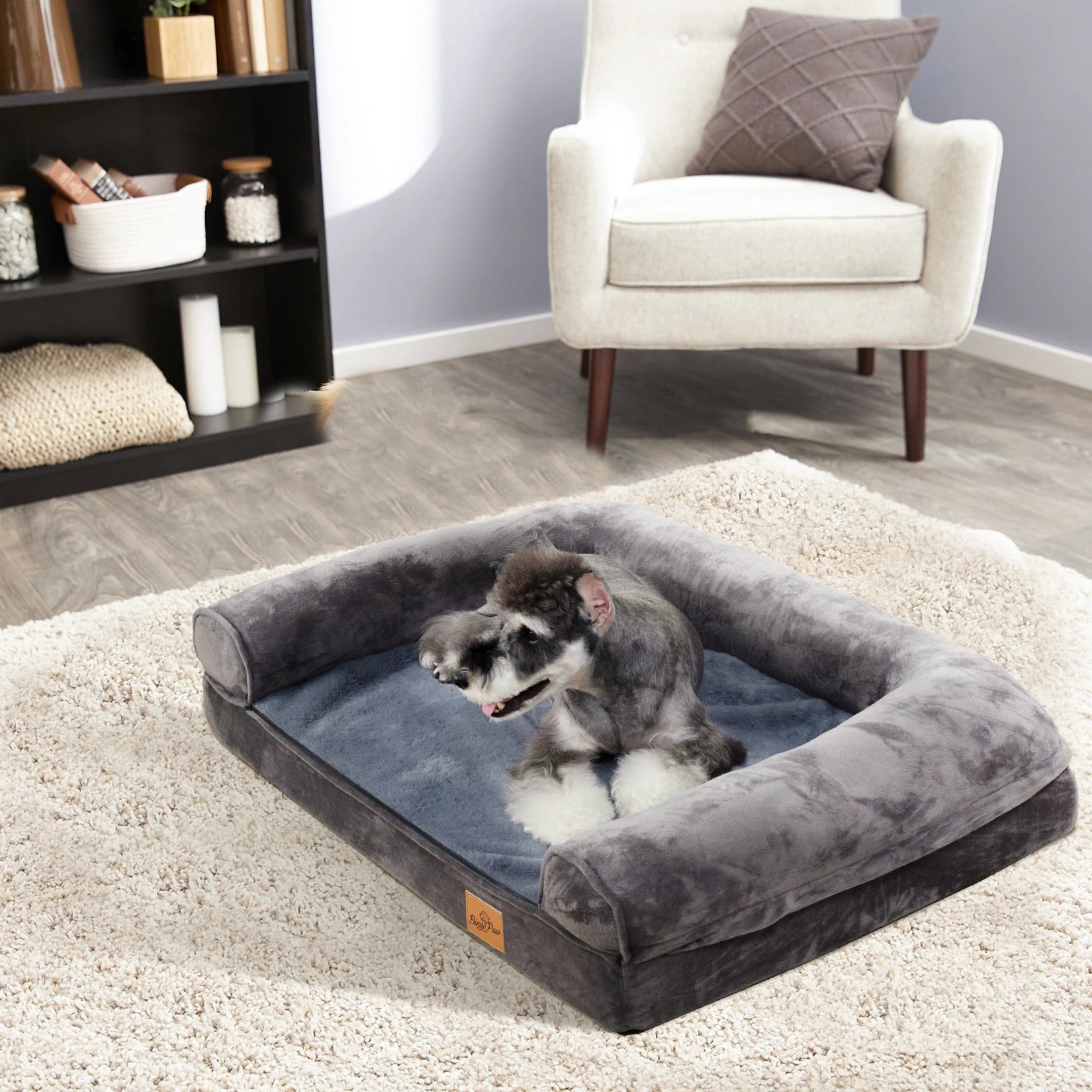 Extra Large Sofa Style Dog Bed with Bolster M-2XL Sizes Waterproof Cover Sponge Foam Base for Big Dogs