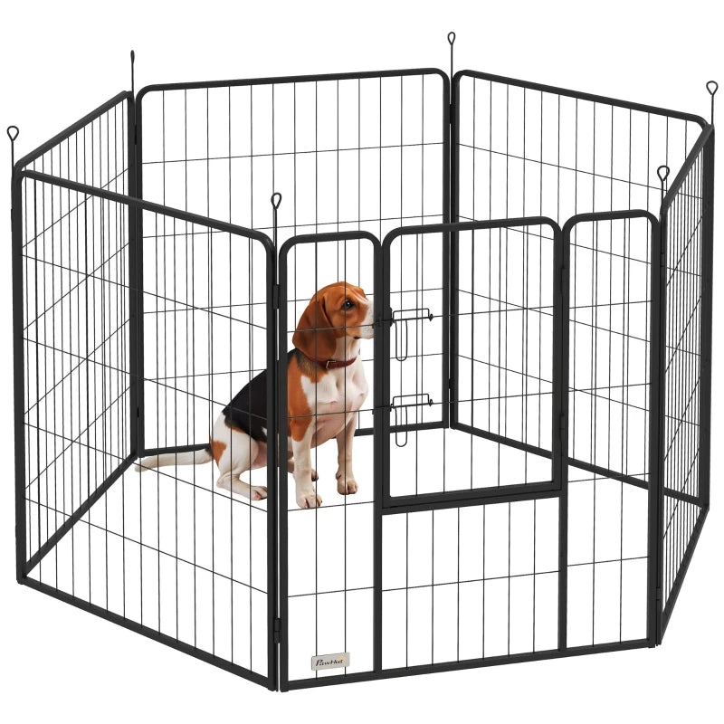 PINGGO 6 Panel Dog Playpen 160x80x100cm Portable Detachable with Door for Large Dogs Grey