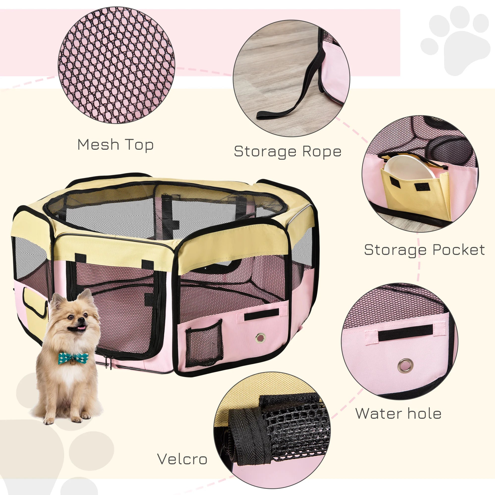 Fabric Pet Playpen Octagonal Dog Cat Puppy Rabbit Playpen with Mesh Cover Two Doors and Carrying Bag