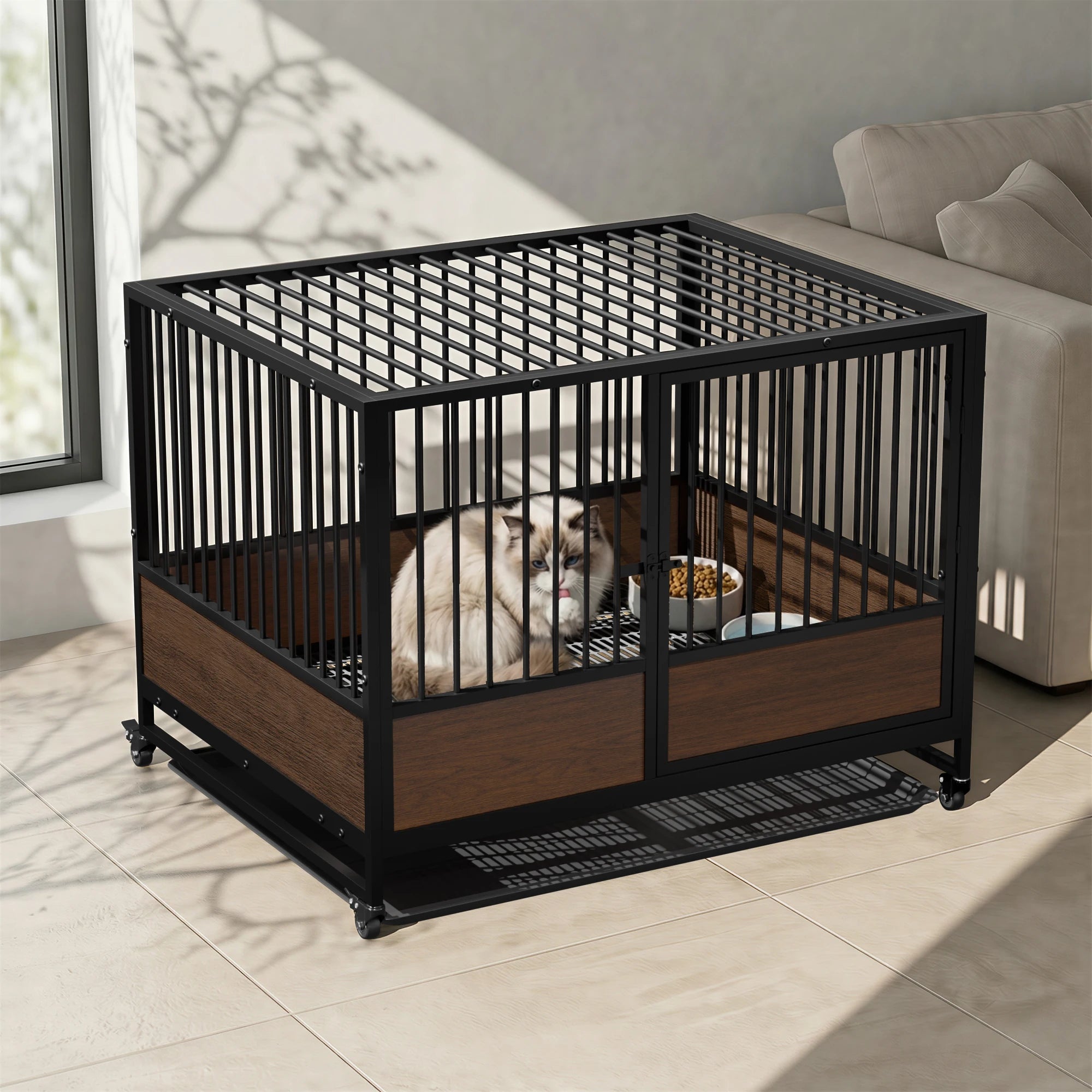 BINGOPAW Large Cat Cage Heavy Duty Metal Stackable Playpen Kennel with Wheels for Cats Small Dogs
