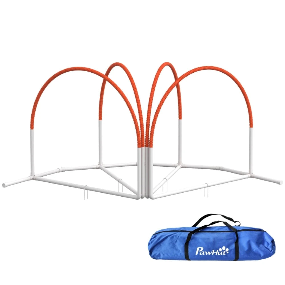 Dog Agility Equipment Set 4 PCS Weave Poles Orange with Oxford Carry Bag for Dog Training