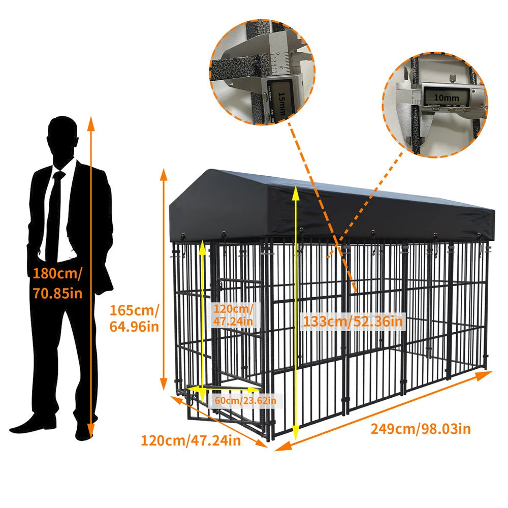 BORWART Heavy Duty Large Dog Kennel Playpen with Roof Cover XS S L Sizes Metal Cage Outdoor Indoor