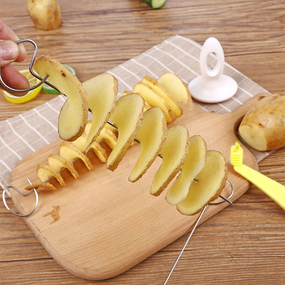 Manual Tornado Potato Slicer with 4 Stainless Steel Sticks | Spiral Chips Maker Twister Kitchen Gadget