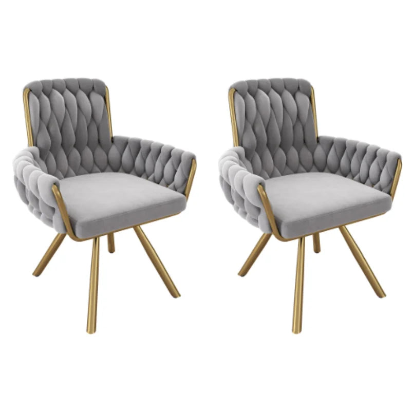 Grey Velvet Swivel Dining Chair Set of 2 4 or 6 with Armrests | 360° Luxury Leisure Chair with Metal Legs