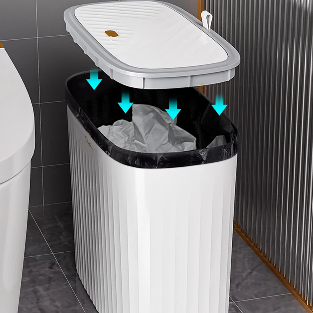 12L Slim Trash Can Press Top Odor Free Narrow Waste Bin Bathroom Kitchen Office