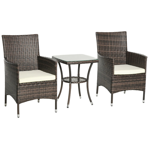 Rattan Bistro Set, Garden Chairs and Table, Patio Outdoor Furniture, Brown