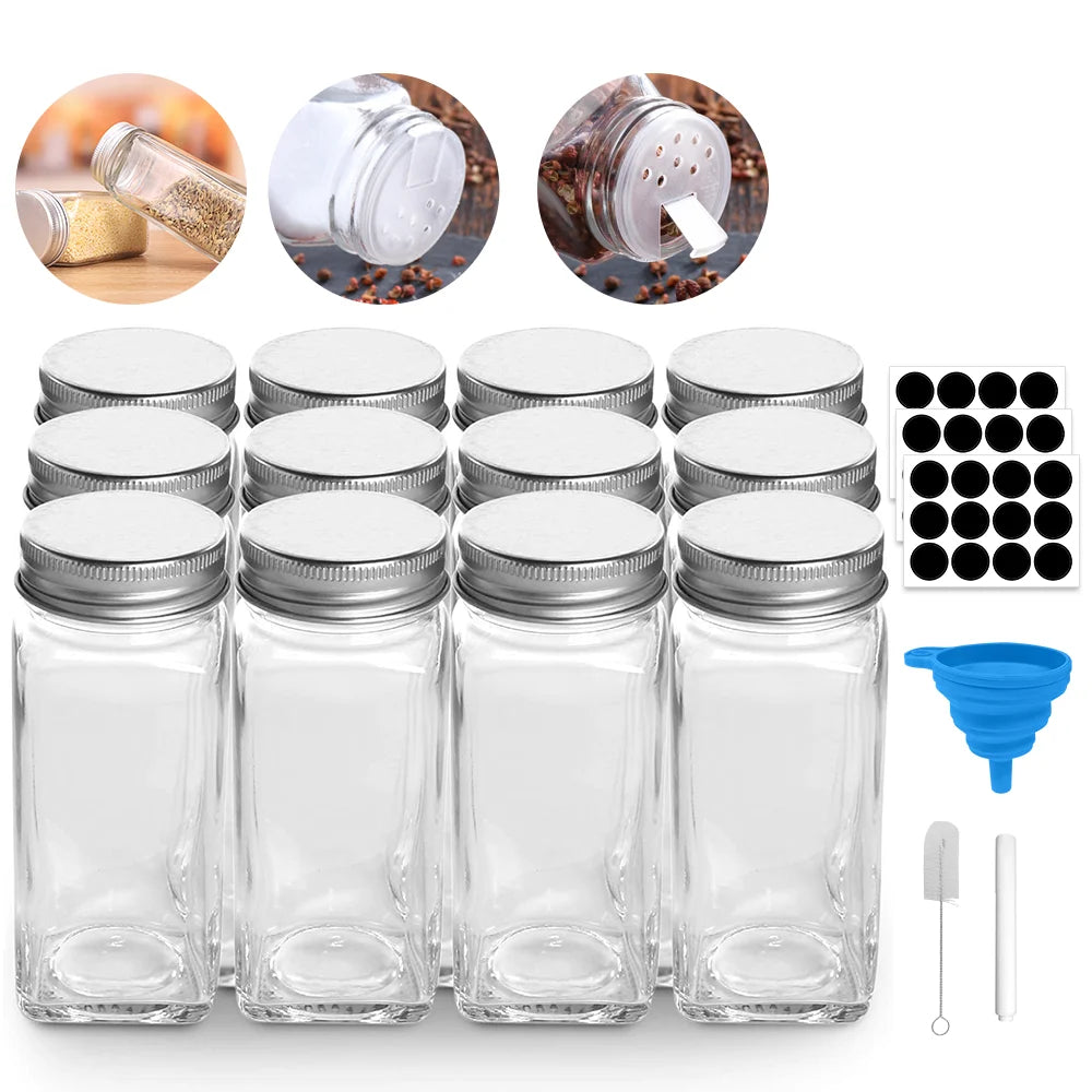 12 or 24 Pack Glass Spice Jars 120ml with Shaker Lids | Transparent Seasoning Storage Bottles for Kitchen