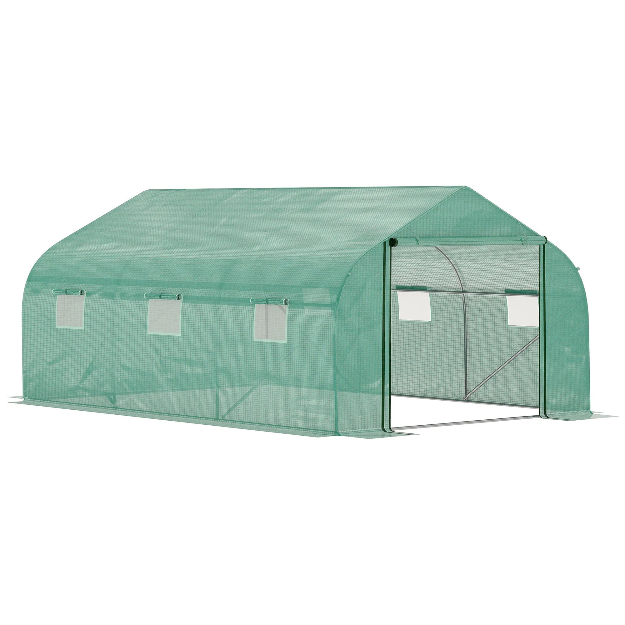 4.5 x 3m Walk-In Polytunnel Greenhouse with 6 Mesh Windows, Roll-Up Door and Galvanised Steel Frame