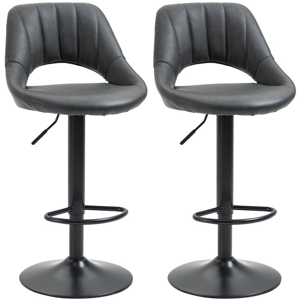 Barstools Set of 2 Adjustable Swivel Height Gas Lift PU Leather Chairs