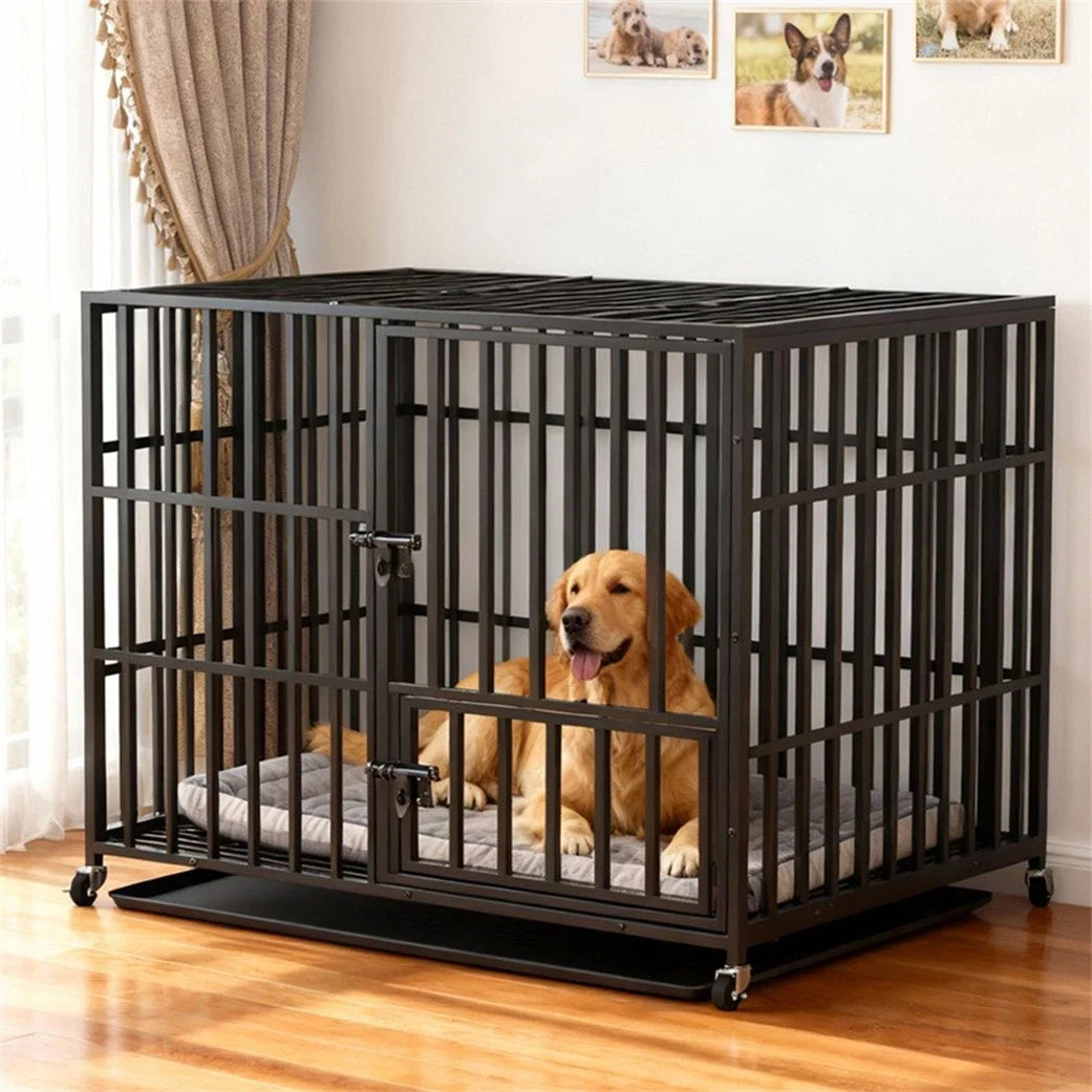 BINGOPAW Heavy Duty Metal Dog Crate 3 Doors Lockable Wheels Removable Tray L XL XXL 100kg Capacity