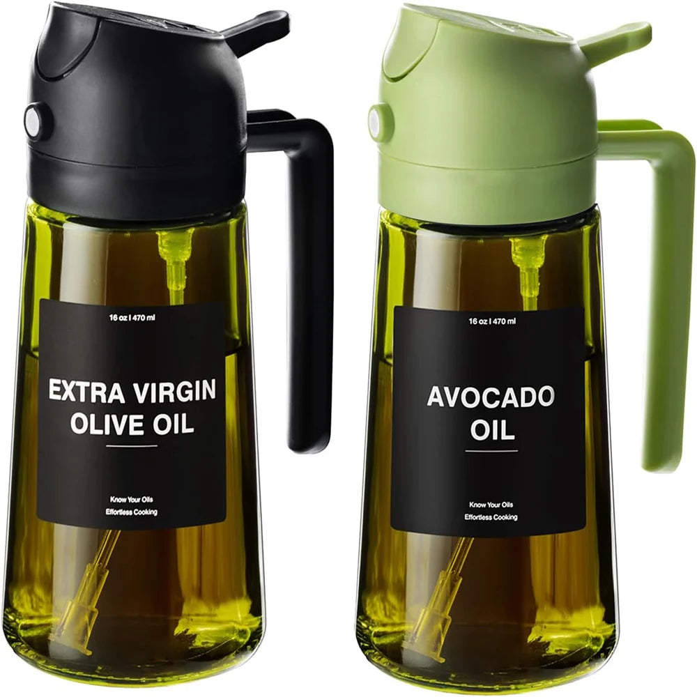 2-in-1 Glass Olive Oil Sprayer & Dispenser | 470ML Borosilicate Spray Bottle for Cooking