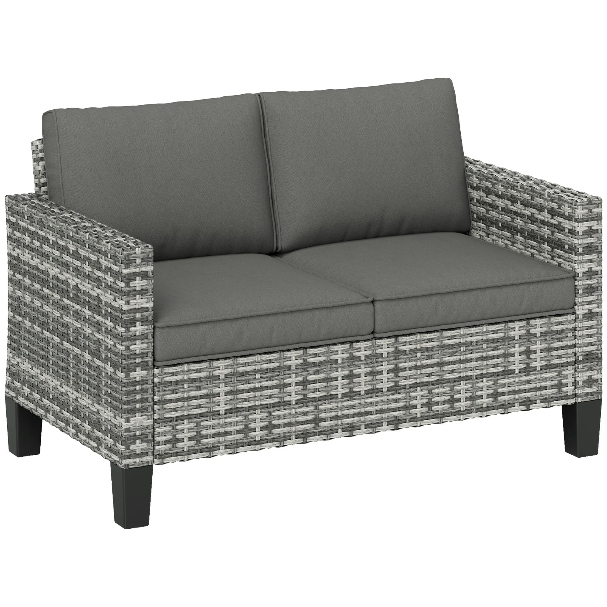 2-Seater Rattan Garden Loveseat Sofa with Thick Cushions and Armrests