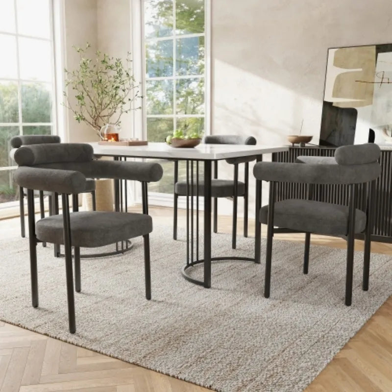 Set of 4 Cream Velvet Dining Chairs with Armrests | Upholstered Ergonomic Dining Armchairs Multiple Colours