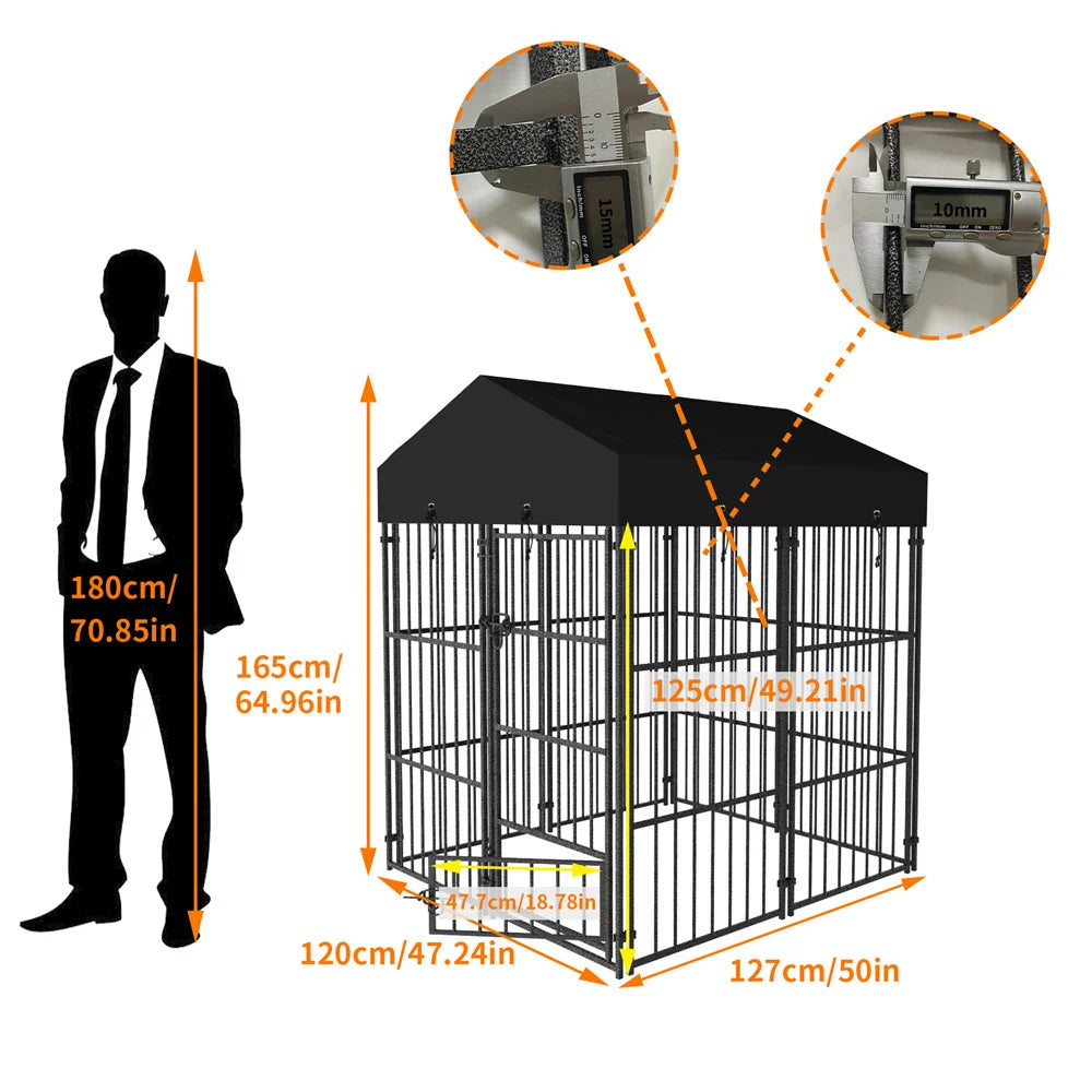 BORWART Heavy Duty Large Dog Kennel Playpen with Roof Cover XS S L Sizes Metal Cage Outdoor Indoor