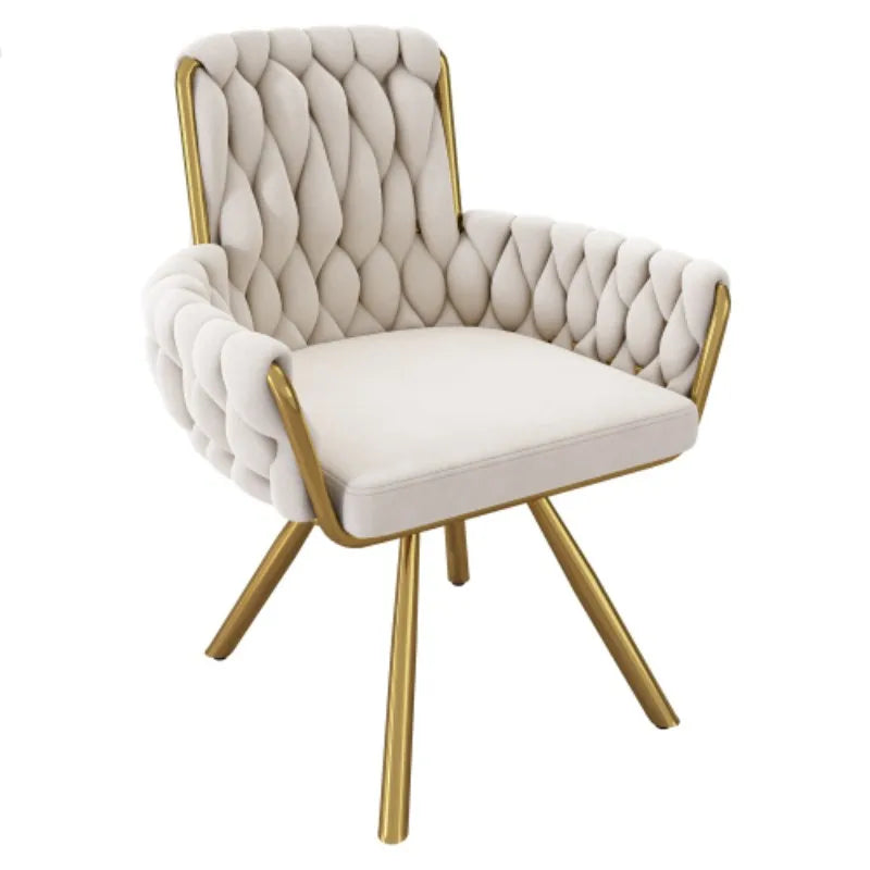 Beige Velvet Swivel Dining Chair with Armrests and Metal Legs | Set of 2 4 or 6 Luxury Leisure Chairs