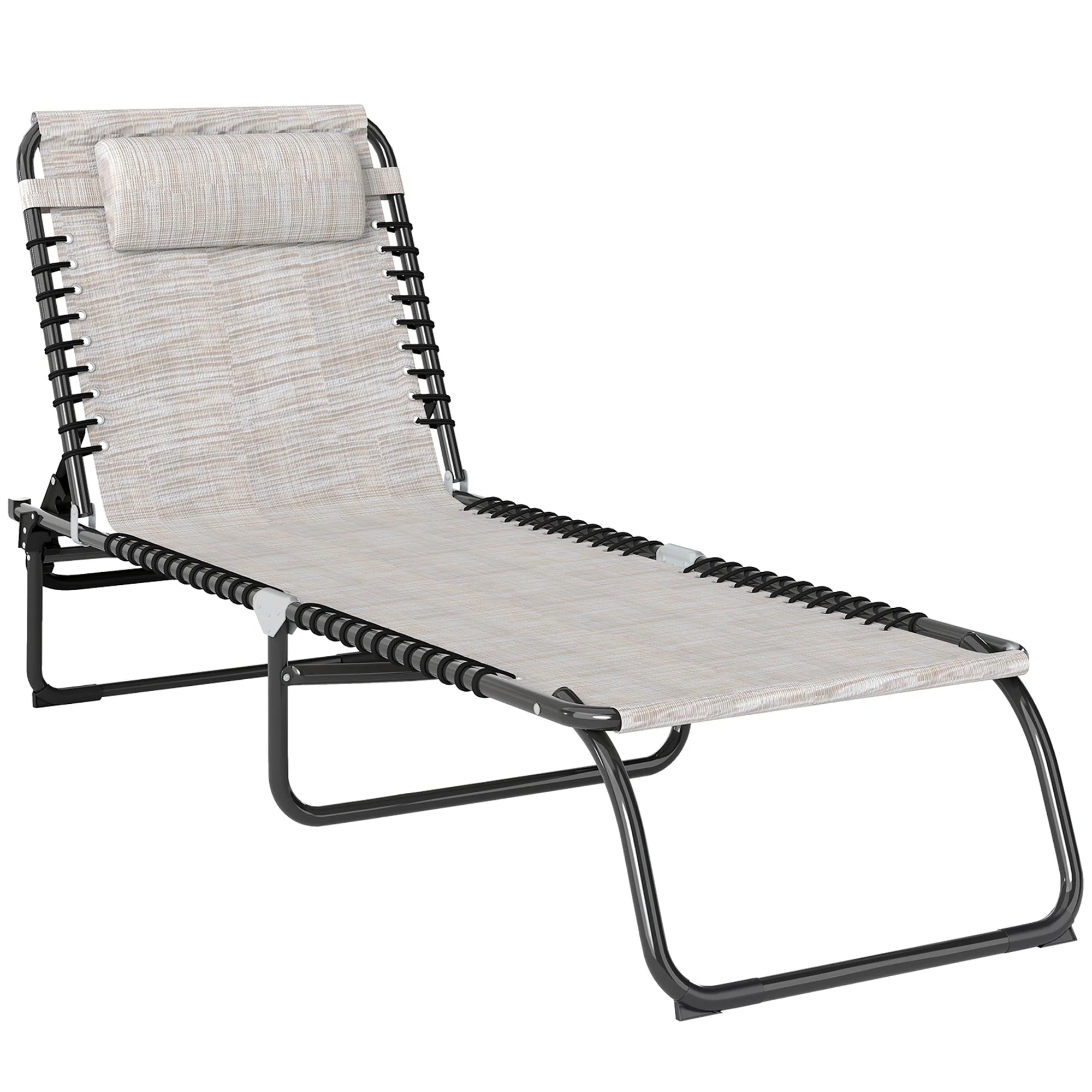 2 Piece Sun Lounger Set Folding Reclining Chaise Chair with 4 Position Backrest and Steel Frame for Beach Pool and Patio