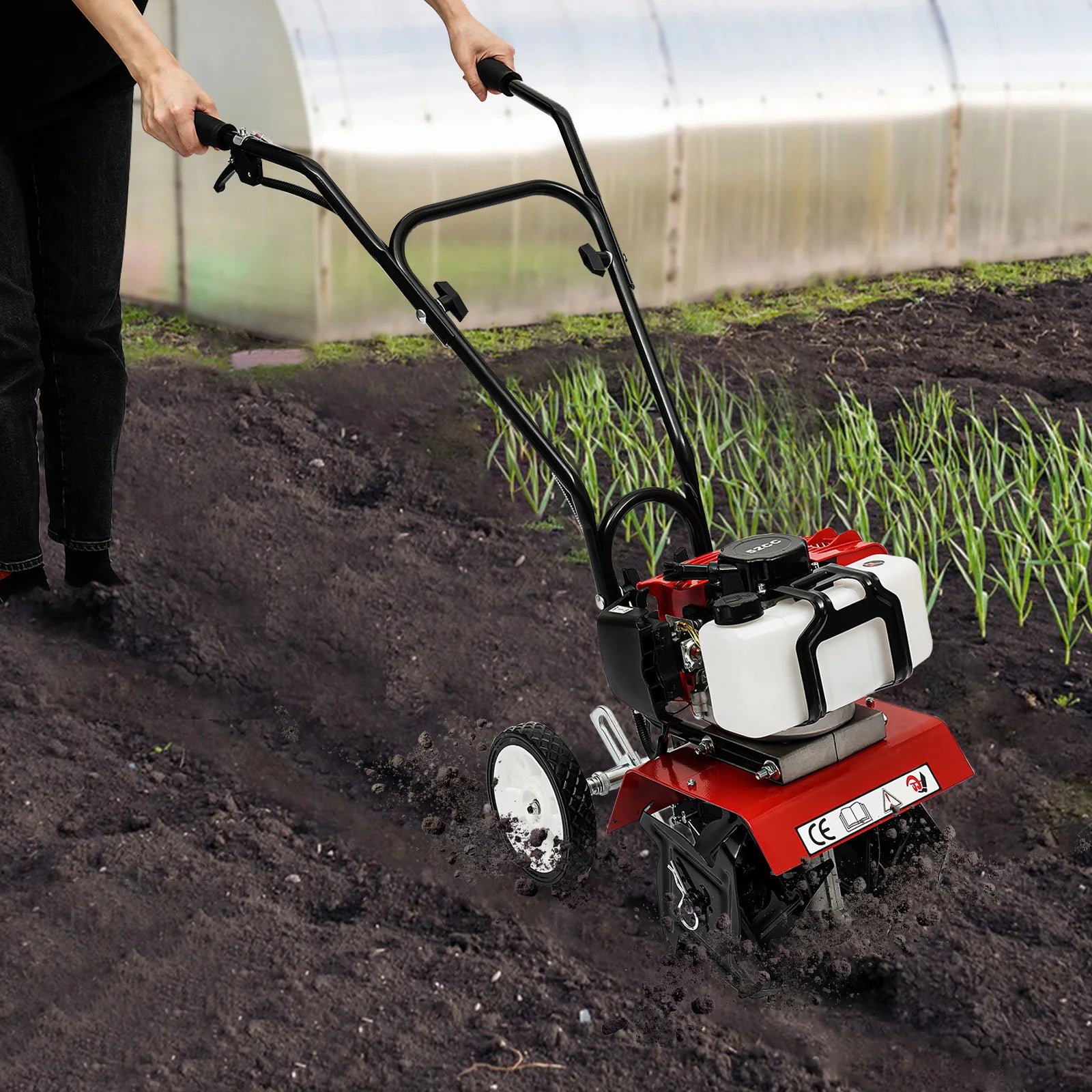 52CC 1700W Petrol Garden Tiller Cultivator 4 Blade Rotary Soil Loosening Machine for Farm Garden Cultivation