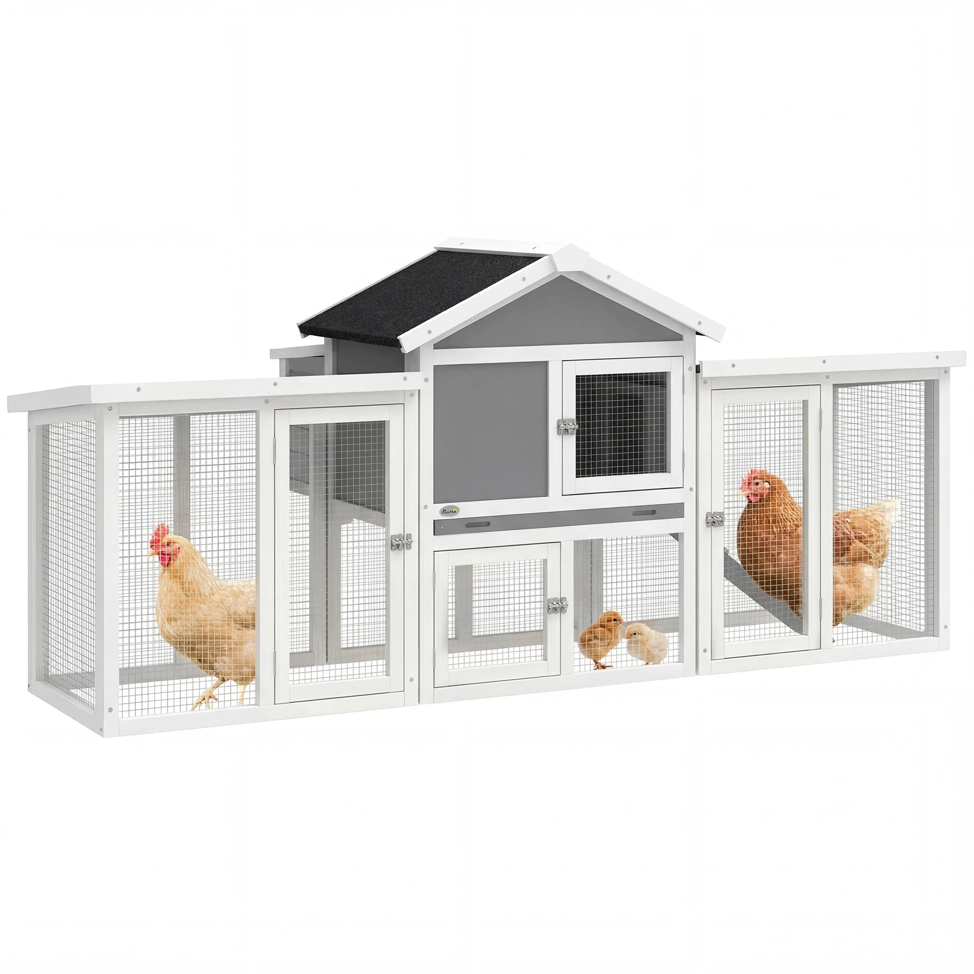 Wooden Chicken Coop Hen House with Nesting Box Run Ramp Removable Tray and 5 Access Doors for Small Flocks