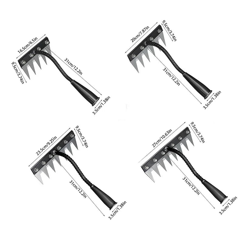 Aleekit Carbon Steel Garden Hand Rake | 5/6/7/8 Tine Weeding Hoe for Farm & Vegetable Garden
