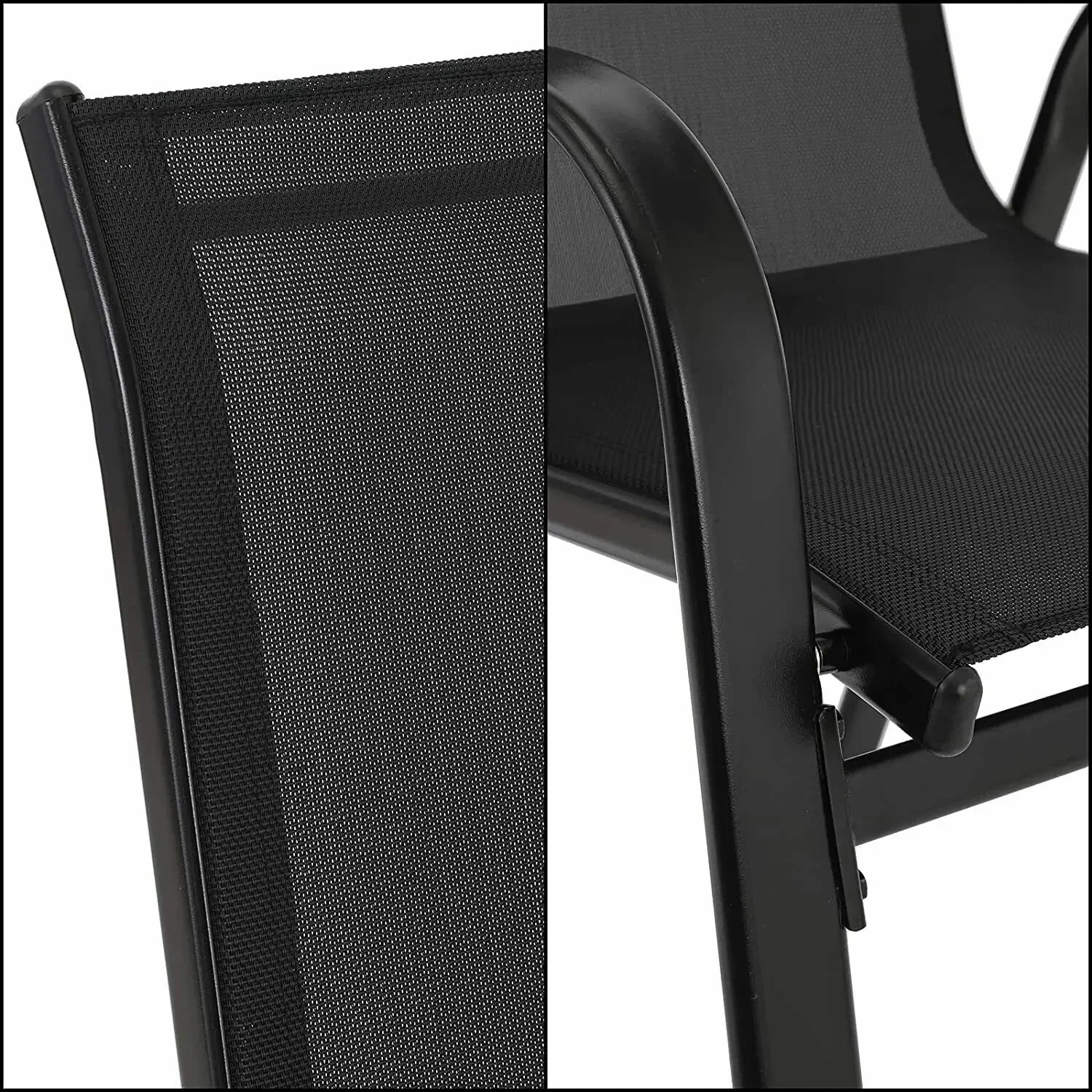 Set of 4 Stackable Patio Dining Chairs Textilene Mesh Steel Frame 150kg UV Resistant for Garden Outdoor Black