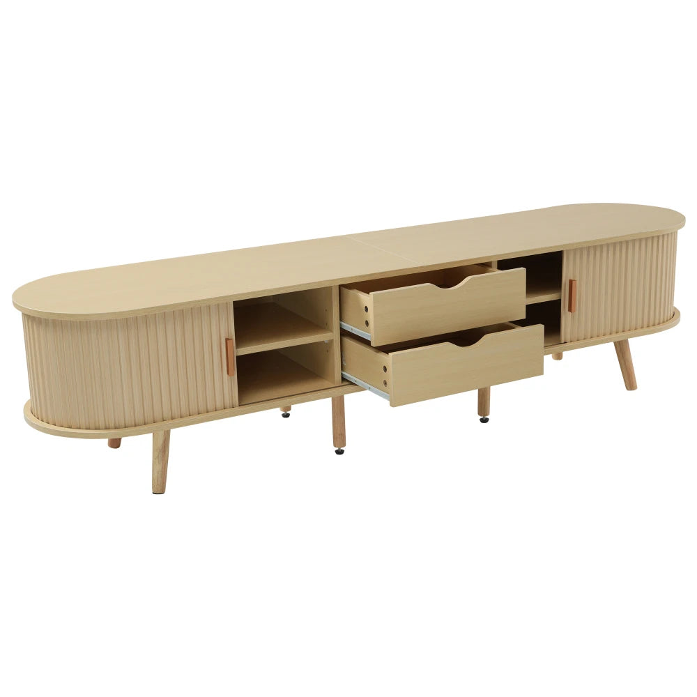 175cm TV Stand Cabinet with Sliding Doors, 2 Drawers, Open Shelves and High-Leg Design for 70 Inch TVs